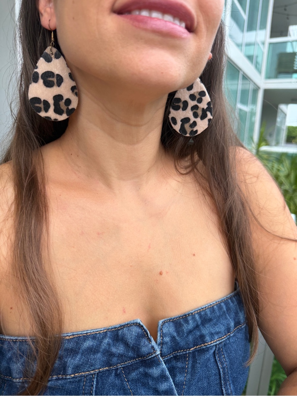 Leopard Print Teardrop Earrings - Beige and Black